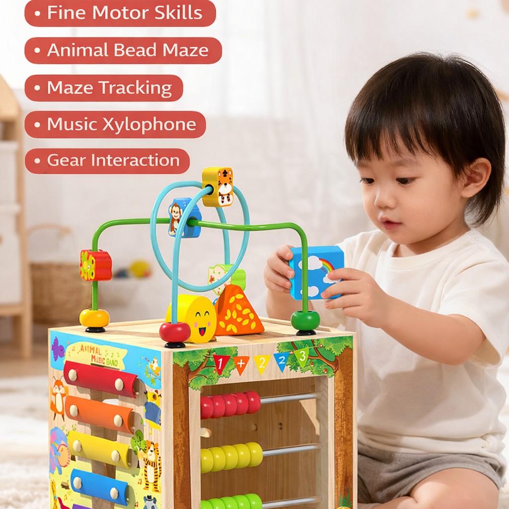 Miosea 5-in-1 wooden bead maze puzzle for hand-eye coordination