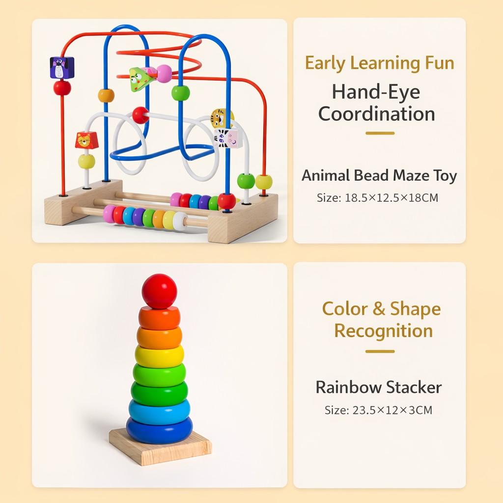 Wooden Animal Bead Maze Toy for Toddlers Ages 1-3, Montessori  Wire Maze with Colorful Sliding Beads & Cute Animals, Fine Motor  Skills & Hand-Eye Coordination, Educational Birthday Gift for  Boys and Girls
