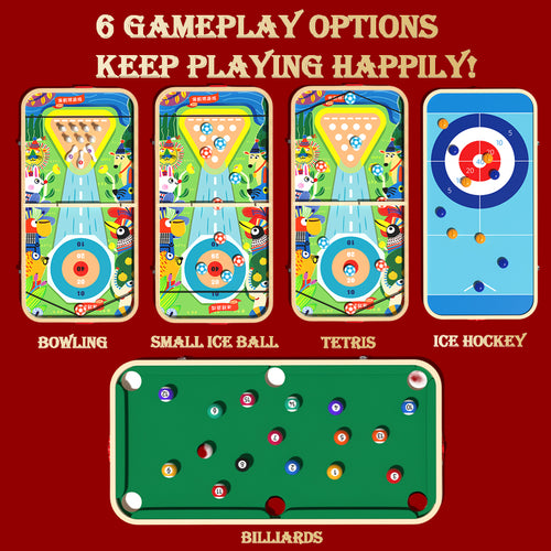 Miosea 5-in-1 Wooden Tabletop Game Set for Kids & Family — Billiards, Curling, Bowling & More