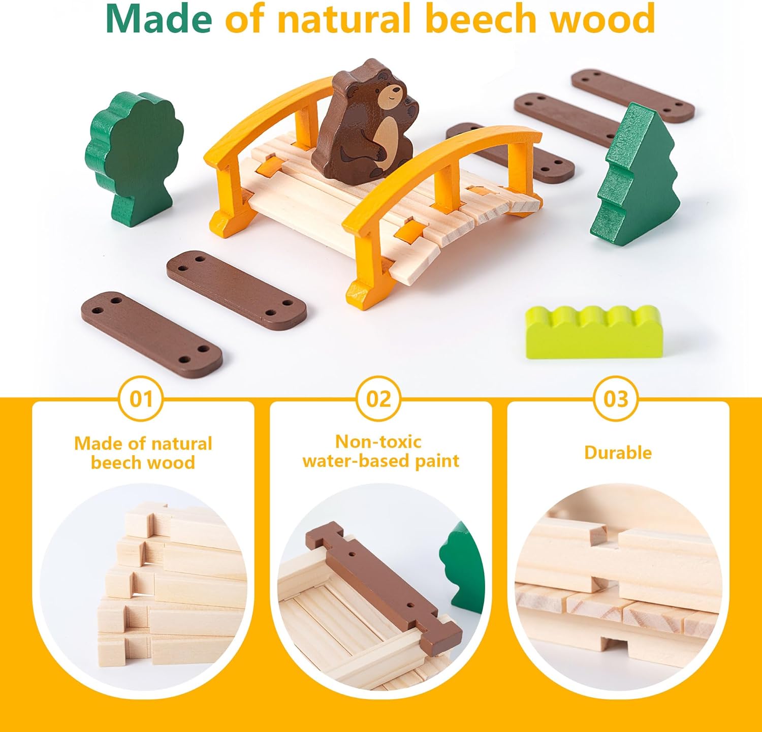 Miosea 168 Pcs Wooden Blocks Toys with Grass and Small Animals