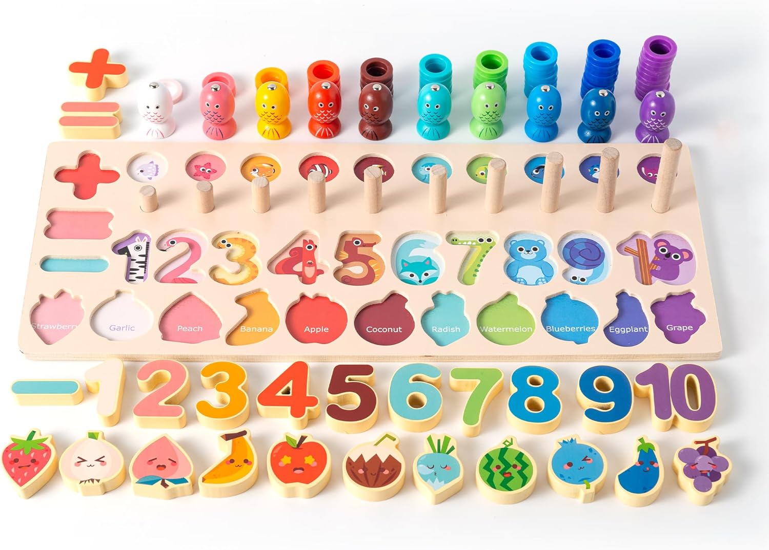 Miosea Learning Toys for Kids Includes Wooden Magnetic Fishing Game Shape Sorter Shapes Puzzle Counting Math