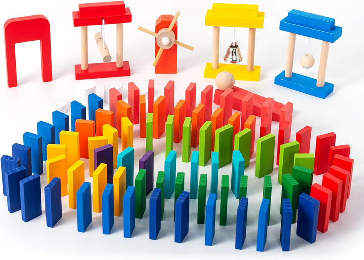 Miosea 200-piece wooden domino set for creative chain reaction play