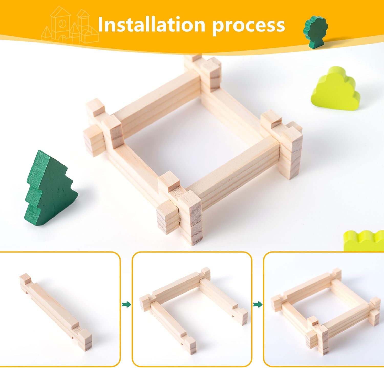 Miosea 168 Pcs Wooden Blocks Toys with Grass and Small Animals
