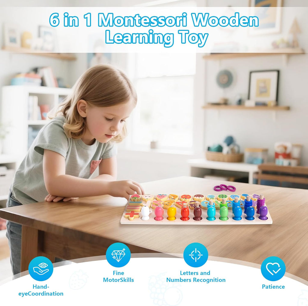 Miosea Learning Toys for Kids Includes Wooden Magnetic Fishing Game Shape Sorter Shapes Puzzle Counting Math
