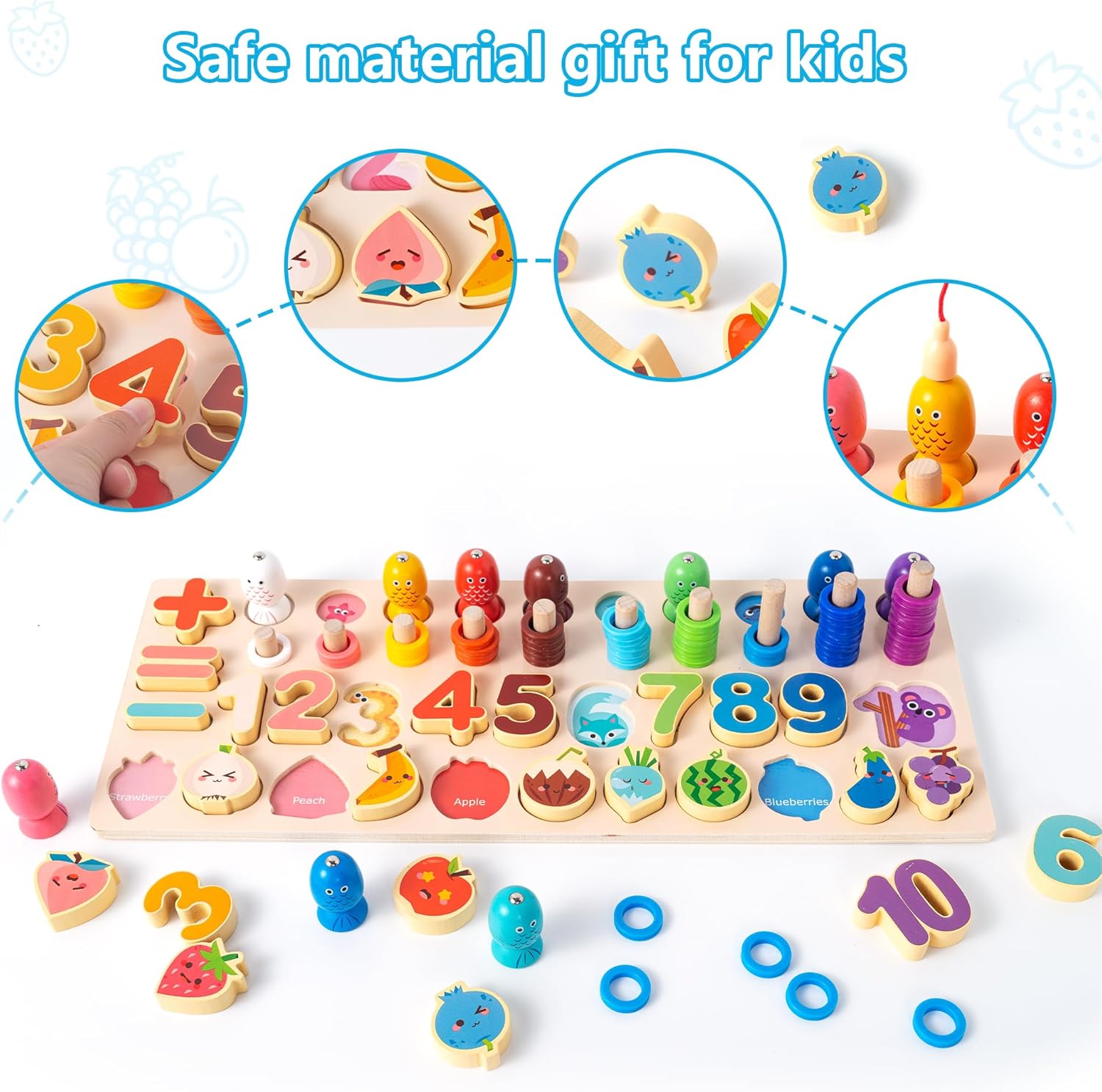 Miosea Learning Toys for Kids Includes Wooden Magnetic Fishing Game Shape Sorter Shapes Puzzle Counting Math