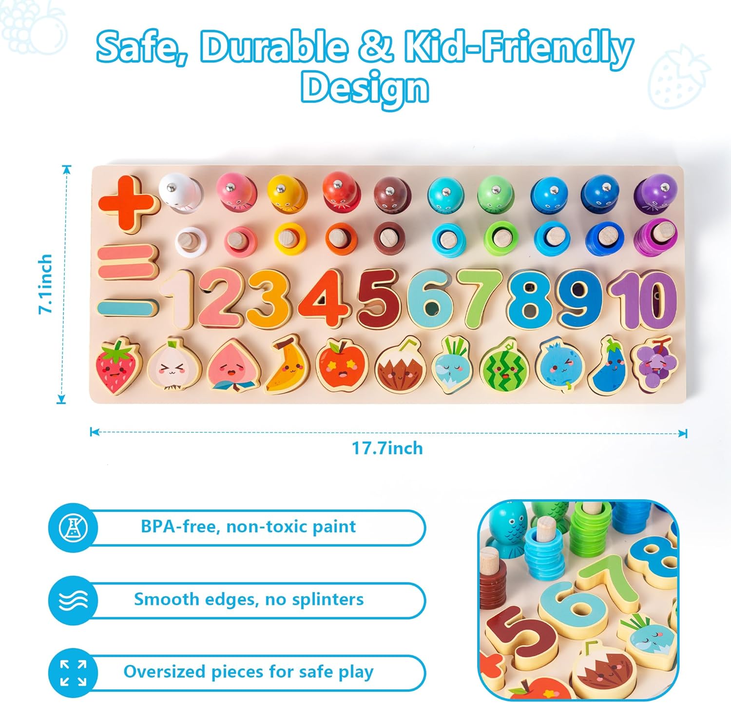 Miosea Learning Toys for Kids Includes Wooden Magnetic Fishing Game Shape Sorter Shapes Puzzle Counting Math